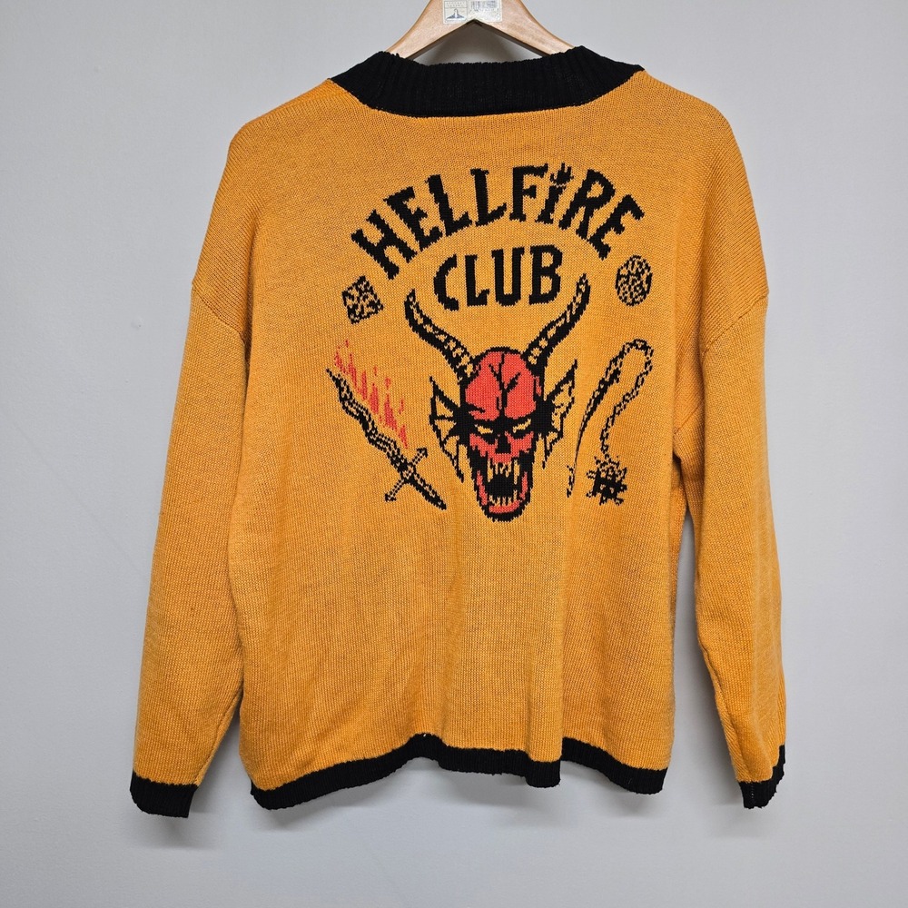 Netflix Stranger Things Hellfire Club Women Medium Yellow Cardigan Graphic - Picture 4 of 11